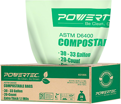 #ad #ad POWERTEC Compostable Bags 33 Gallon 124 Liter 20 Count Extra Thick 1.1 Mil US $23.54