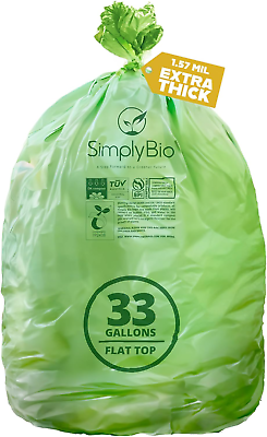 #ad 33 Gallon Compostable Trash Bags Flat Top Heavy Duty Extra Thick 1.57 Mil 124. $80.99