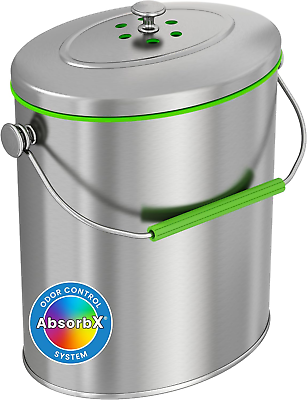 #ad Stainless Steel Compost Bin 1.6 Gallon Includes Absorbx Odor Filter System Pest $63.03