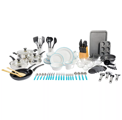95 Piece Complete Kitchen Starter Teal Set Easy for Food Perp $105.99