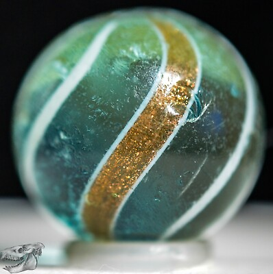#ad #ad Handmade Banded Lutz Marble Aqua Base Glass 25 32 in NM Buffed Germany S1225 $89.95