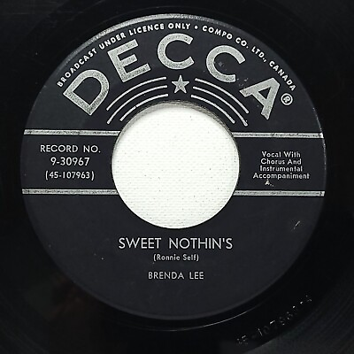 #ad Brenda Lee 45 Sweet Nothin#x27;s Weep No More My Baby on Decca VG Rock Canada $5.00