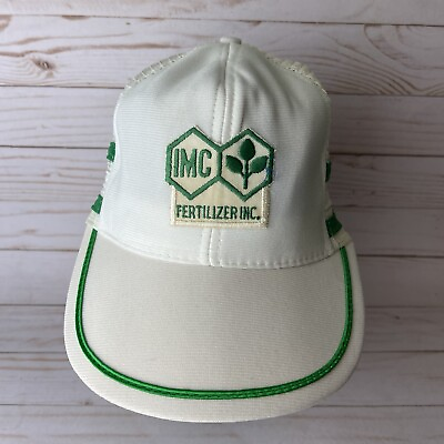 #ad Vintage 70s IMC Fertilizer INC. Trucker Mesh Hat Made in USA White Green Retro $11.99