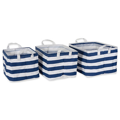 DII PE Coated Cotton Poly Laundry Bin Stripe Nautical Blue Rectangle Assorted... $38.08