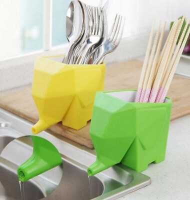 #ad #ad Kitchen Cutlery Drainer Tableware Holder Jumbo Elephant Pen Organizer Plant Pot $6.98