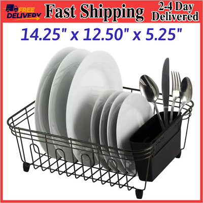 Kitchen Steel Over Sink Dish Drying Rack with Cutlery Holder Drainer Organizer $15.42