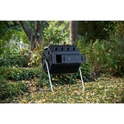 #ad Dual Chambers Easy Turn Tumbling Composter with Door 37 Gal Steel Frame Black $147.25