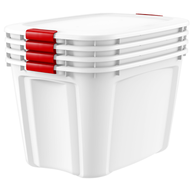 32 Gallon Plastic Storage Containers Box Stackable Tote Bin Lid Organizer 4 Pack $54.99