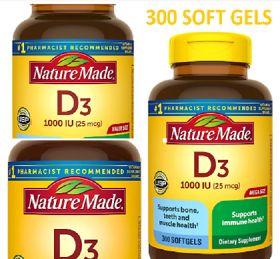 Nature Made Vitamin D3 1000 IU 25 mcg Dietary Supplement 300 Softgels $14.99