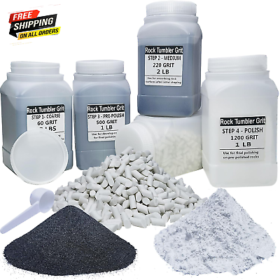 #ad 8 LBS Large Weight Rock Tumbler Grit Kit and Ceramic Tumbling Filler Media NEW $34.77