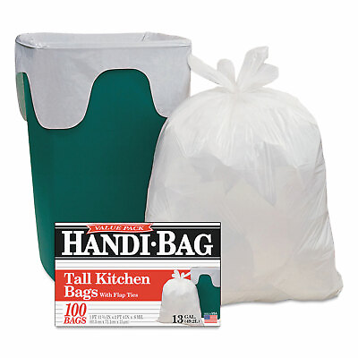 Handi Bag Drawstring Kitchen Bags 13 gal 0.6 mil 24 x 27 2 5 White 50 BX 6 BX CT $63.71