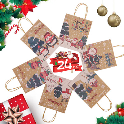 24 Pcs Christmas Holiday Gift Kraft Paper Bags Medium Size Kraft Paper Gift Bag $12.99