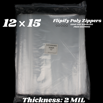 12quot;x15quot; Clear 2 Mil Zipper Bags Poly Plastic Reclosable Zip Storage Large $10.90