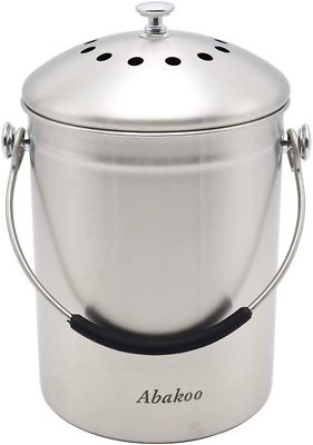 #ad Stainless Steel Compost Bin for Kitchen Countertop Compost Bucket Kitchen Pail C $45.18