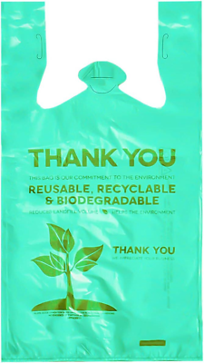 Pack of 100 Biodegradable Bags with Handles T Shirt Thank You Green $29.11