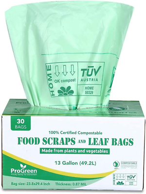 #ad 100% Compostable Bags 13 Gallon 30 Count Tall Kitchen Compost Trash Bag Extra $22.19