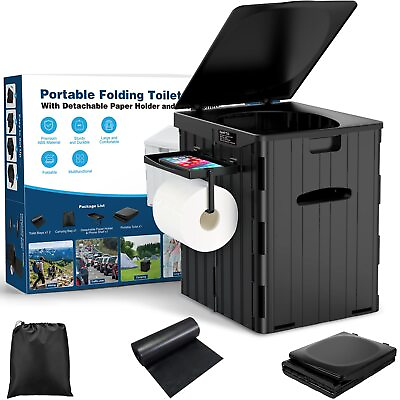 #ad Extra Large Portable Camping Toilet with Lid Phone Shelf and Paper Holder $46.37