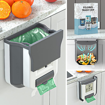 #ad 2.4 GL Collapsible Hanging Kitchen Compost Bin Countertop Trash Can with Lid $31.79