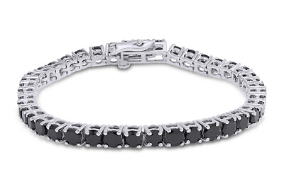 #ad Tennis Bracelet Round Cut Black Cubic Zirconia 925 Sterling Silver $150.00