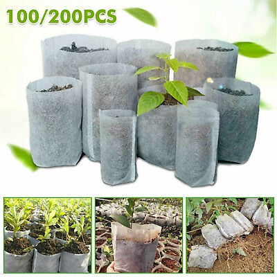 100 200x Plant Grow Bags Biodegradable Non woven Nursery Bag Fabric Seedling Pot $11.98