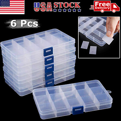 6 Pack Clear Jewelry Box Plastic Bead Storage Craft Container Earrings Organizer $10.99