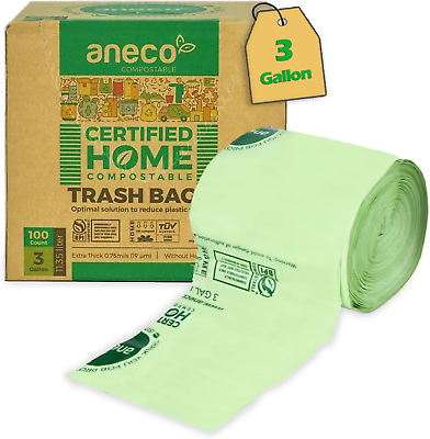 #ad 100% Compostable Trash Bags 3 Gallon 100 Count Extra Thick for Countertop Bin $33.36