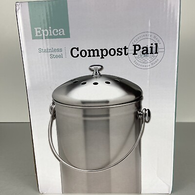 #ad EPICA Stainless Steel Compost Bin Pail w Dual Charcoal Filters 1.3 Gallon $28.99