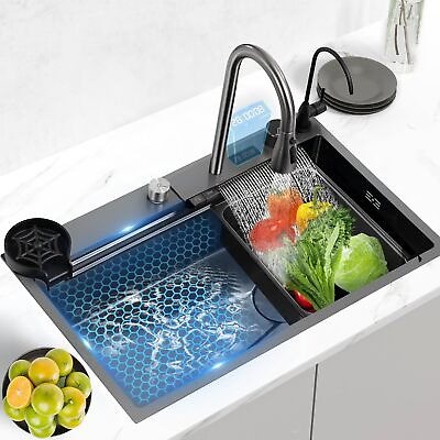 #ad 30quot; In Waterfall Kitchen Sink with Digital Display and Multifunctional Faucet $252.99