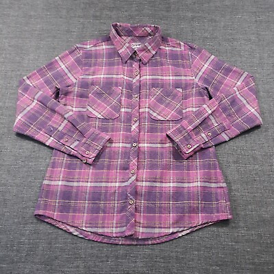 Cabela#x27;s Button Up Flannel Shirt Womens Size Small Outdoor Hiking Purple Plaid $17.99