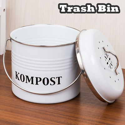 Kitchen Compost Bin 4.5L Trash Can Round Iron Charcoal Filter Bucket Outdoor $19.55