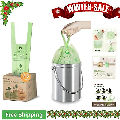 #ad Biodegradable Compost Bags 1.2 1.6 Gallon 100 Count Handles Small Size $28.99