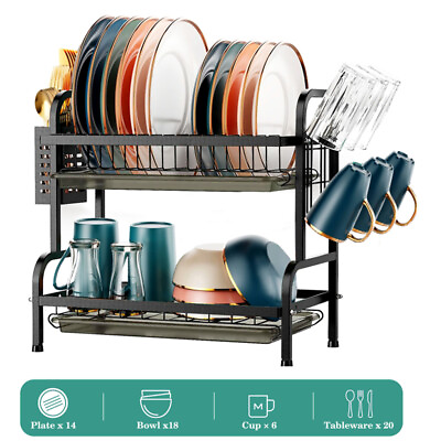 Kitchen Steel Over Sink Dish Drying Rack with Cutlery Holder Drainer Organizer $28.90