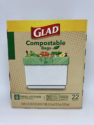 Glad 2.6 Gallon Small Kitchen Flat Top Compostable Bags 22 Bags $6.00