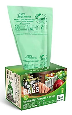 UNNI 100% Compostable Bags 13 Gallon 49.2 Liter 50 Count Heavy Duty 0.85 Mil ... $51.38