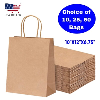 Paper bags Brown kraft bag with handles gift Retail shopping Bag 10#x27;#x27;x12#x27;#x27;x6.75#x27; $19.50