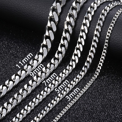16 36quot; Stainless Steel Silver Chain Cuban Curb Womens Mens Necklace 3 5 7 9 11mm $4.74