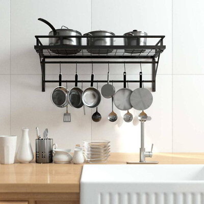 #ad #ad Kitchen Iron Hanging Pot Pan Rack Wall Mount Storage Shelf Saucepan Holder Rack $19.99