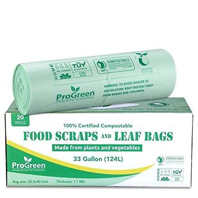 #ad 100% Compostable Bags 33 Gallon Extra Extra Thick 1.1 Mil 20 Count Extra L... $36.01
