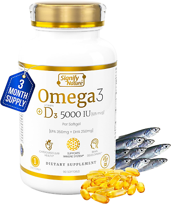 #ad SIGNIFY NATURE Omega 3 Fish Oil with Vitamin D3 5000 IU 1000mg Triglyceride Fi $26.95