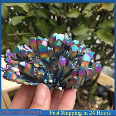 #ad Natural Quartz Crystal Cluster Aura Rainbow Titanium Rock Stone Specimen Healing $9.02
