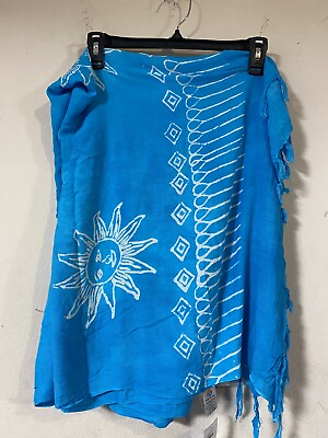 Pareos Del Mar Swim Cover up Sarong Blue With Sun Print Cozumel With Tassels $12.00