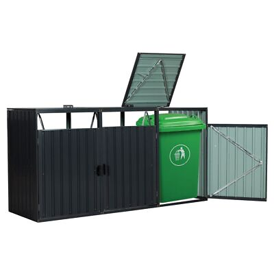 #ad Garbage Bin Shed Stores 2 3 Trash Cans Metal Outdoor Bin Shed Garden Waste Bins $329.99