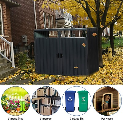 #ad #ad Garbage Bin Shed Stores 2Trash Cans Metal Outdoor Bin Shed for Garbage Storage $207.46
