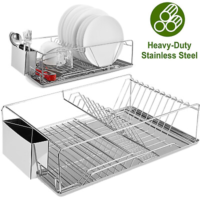 Kitchen Steel Over Sink Dish Cup Drying Rack with Cutlery Holder and Drain Board $42.78
