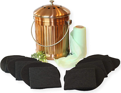 #ad Kitchen Compost Pail Bin for Countertop Large Decorative Copper 1.3 Gallon Food $57.99