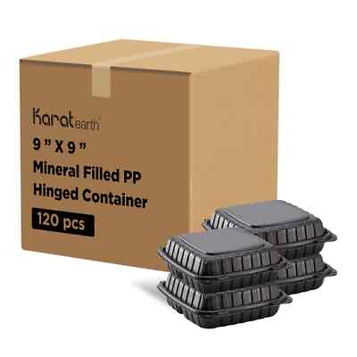#ad Karat Earth 9quot; x 9quot; Mineral Filled PP Hinged Container 3 compartment Black $58.13