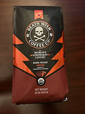 DEATH WISH COFFEE DARK ROAST GROUND 1 Pound LBS Exp 12 2023 Organic Fresh $15.00