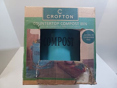 #ad #ad CROFTON Ceramic Countertop BLUE COMPOST BIN With Handle $29.89