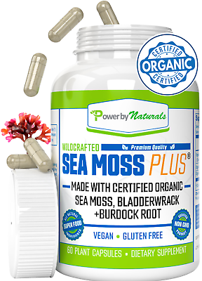Organic Sea Moss Capsules 100% Pure Irish Sea Moss Bladderwrack Burdock Root $16.75