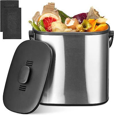 #ad Compost Bin Kitchen Stainless Steel Countertop Compost Bin Indoor Compost Bin $43.49